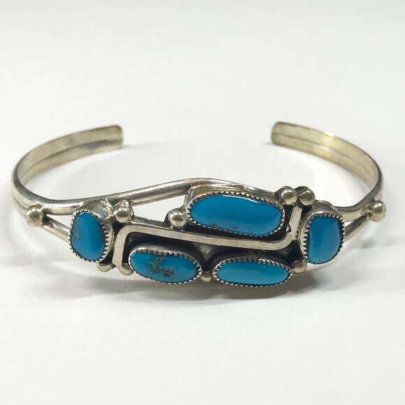 VTG Running Bear Trading Sterling Silver Turquoise Sawtooth Bezel Cuff Bracelet - Picture 9 of 13